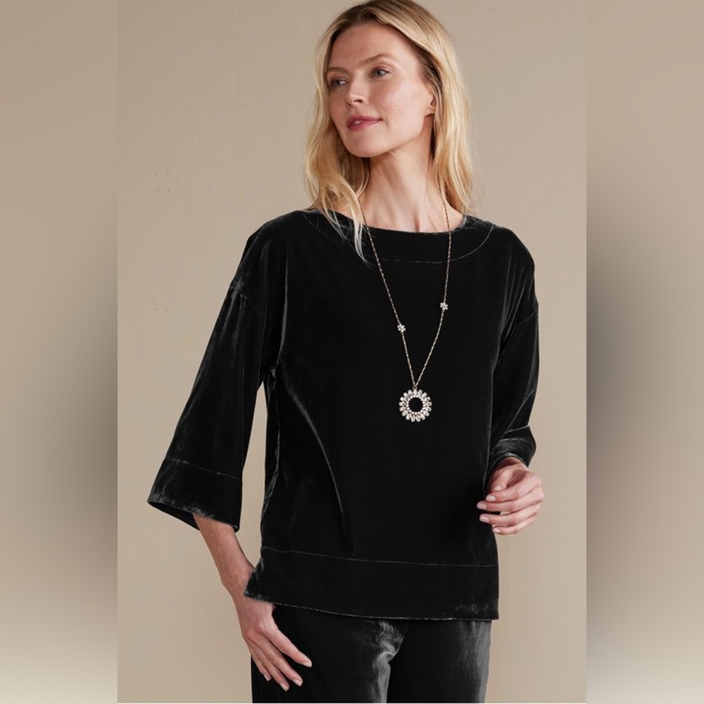 New With Tags Soft Surroundings Black Velvet Aria Blouse Plus Size 3X